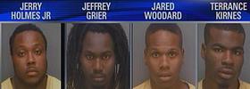 Jerry Holmes Jr., 31, Jeffrey Grier, 20, and Jared Woodard, 19, are facing weapons charges. Police identified Holmes as the gunman. Terrance Kirnes, 20, was charged with resisting an officer without violence.