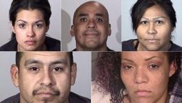 Top, left to right) Lisette Topete, Juan Carrillo, Maryann Zuniga, (bottom left to right) David Rosales and Jasmine Zavala are shown in photos released by the Oxnard Police Department on Dec. 19, 2017.